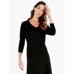 New Nic + Zoe Cozy Rib Twist Sleeve Top in Black Women's Size M